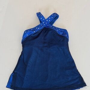The lineup Elegant Blue Rhinestone dance Halter Top black mesh cover size S